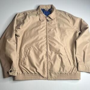 CHAPS Men's L/G Beige/Tan Scovill Zip Harrington Style Jacket Coat Blue Plaid